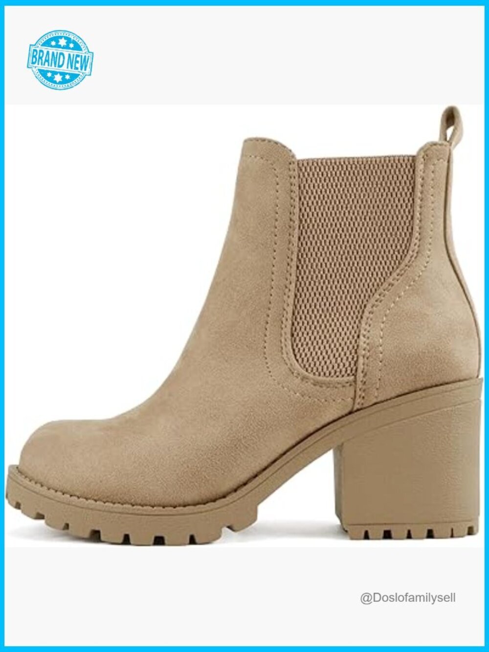 Lug Sole Mid Heel Chelsea Ankle Bootie Double Elastic Gore Block Heel 2.75"